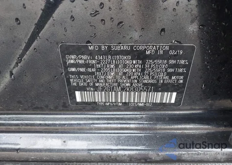 2019 Subaru Crosstrek 2.0I Limited z USA, uszkodzony, nr VIN JF2GTAMC2K8305571